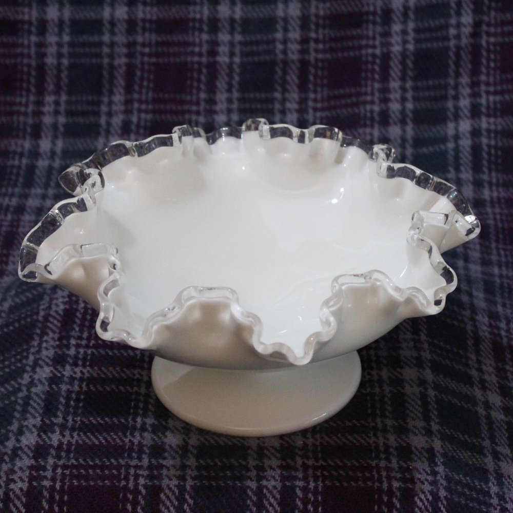 Fenton Silver Crest Milk Glass Footed Bowl - Picture 2 of 8